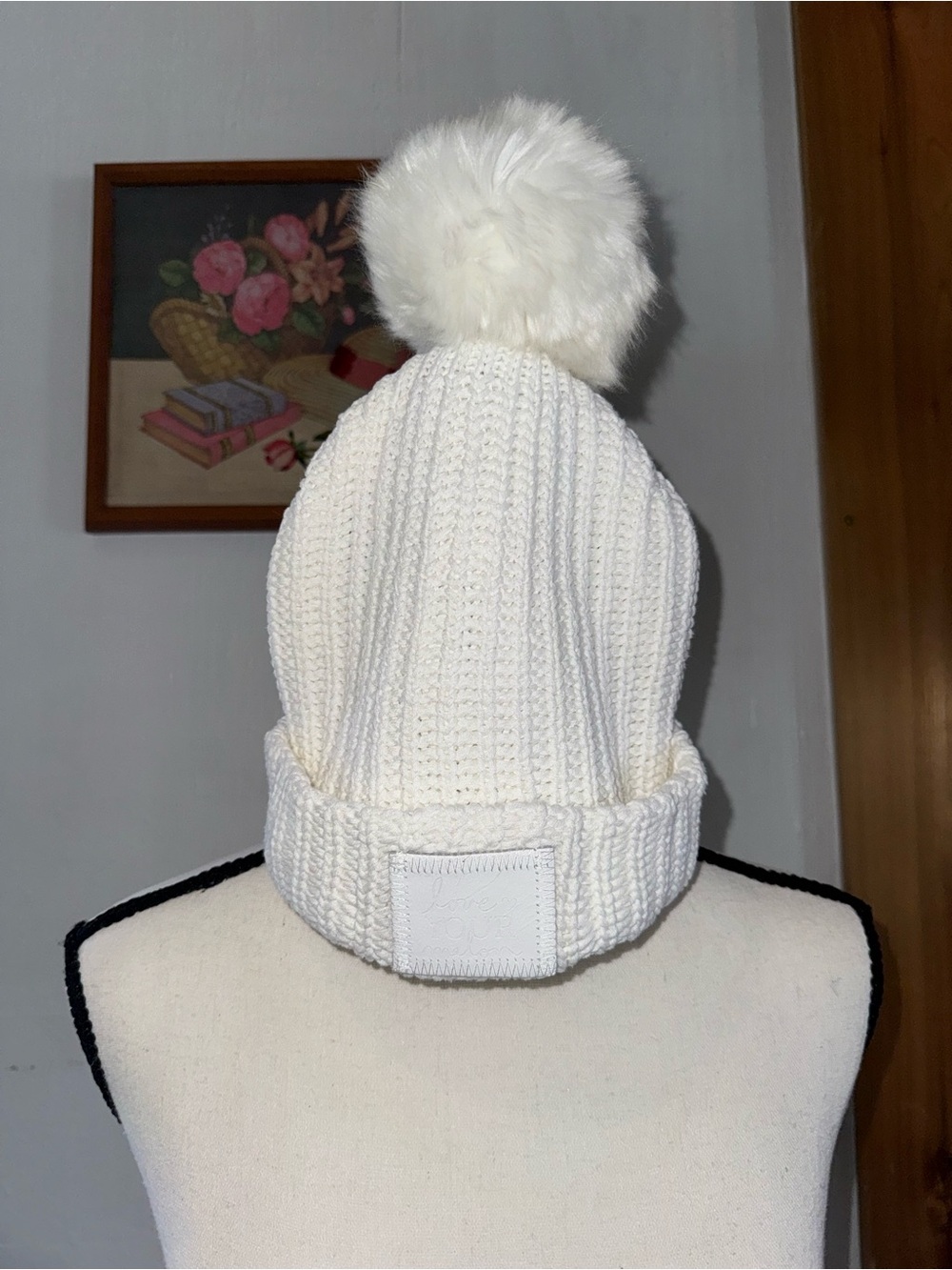 Love Your Melon Cream Knit Pom Beanie